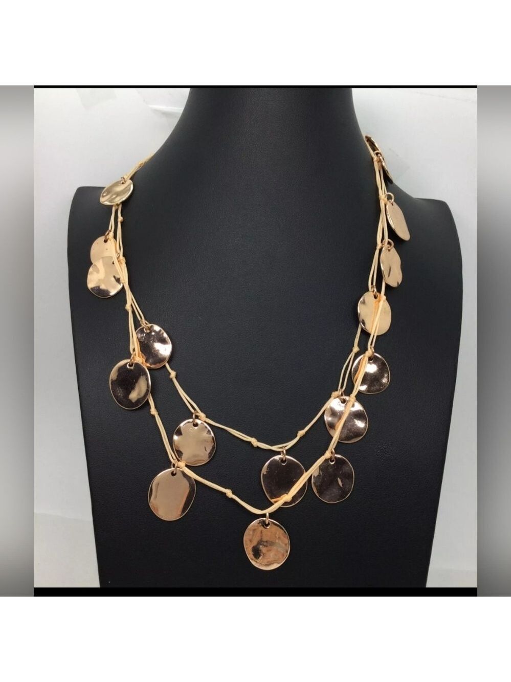 Talbots Rose Goldtone Discs Pink String Necklace